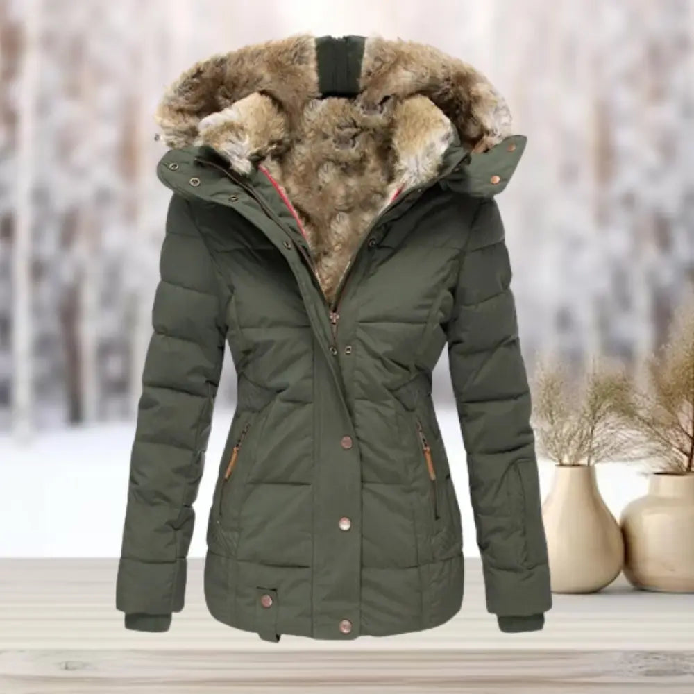 Helen | Classic Fitted Hooded Puffer Jacket with Faux Fur Trim