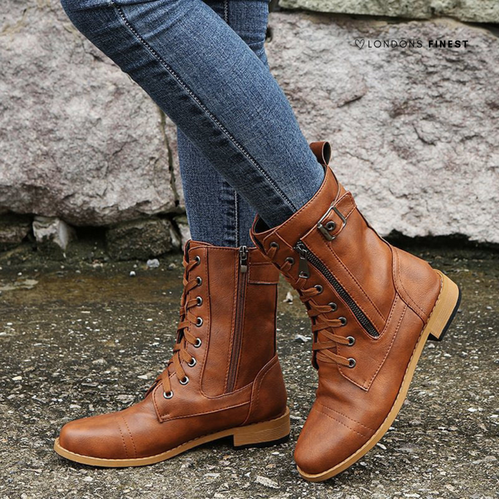 Helen | Polished Lace-Up Combat Boots with Side Zip