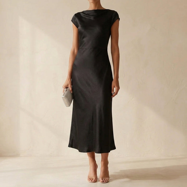 Helen | Polished Satin Midi Christmas Dress