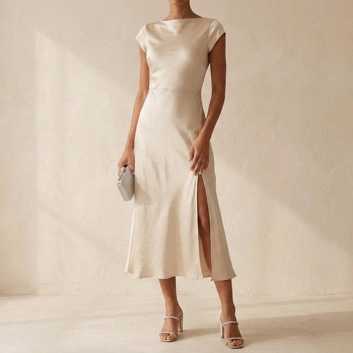 Helen | Polished Satin Midi Christmas Dress