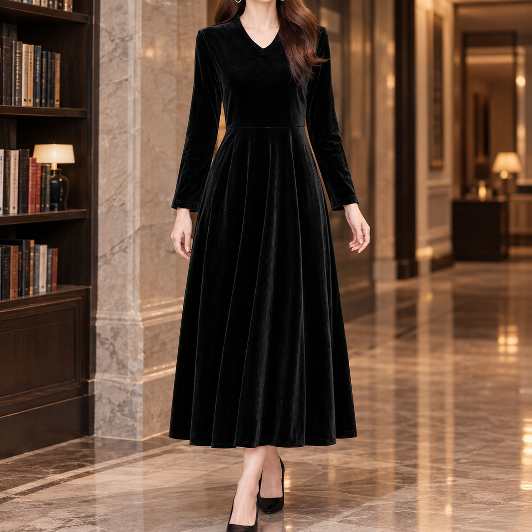 Helen | Stylish Long Sleeve A-Line Midi Christmas Dress