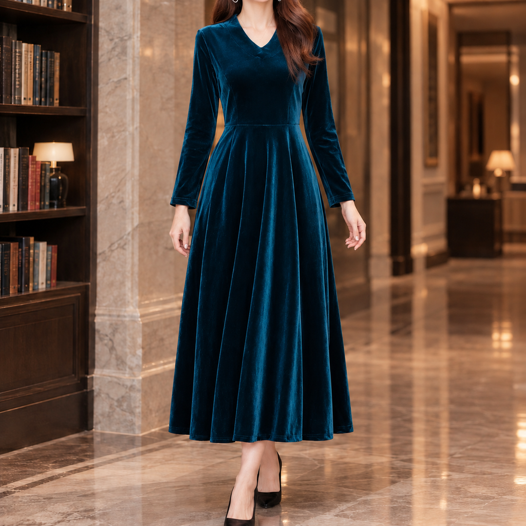 Helen | Stylish Long Sleeve A-Line Midi Christmas Dress
