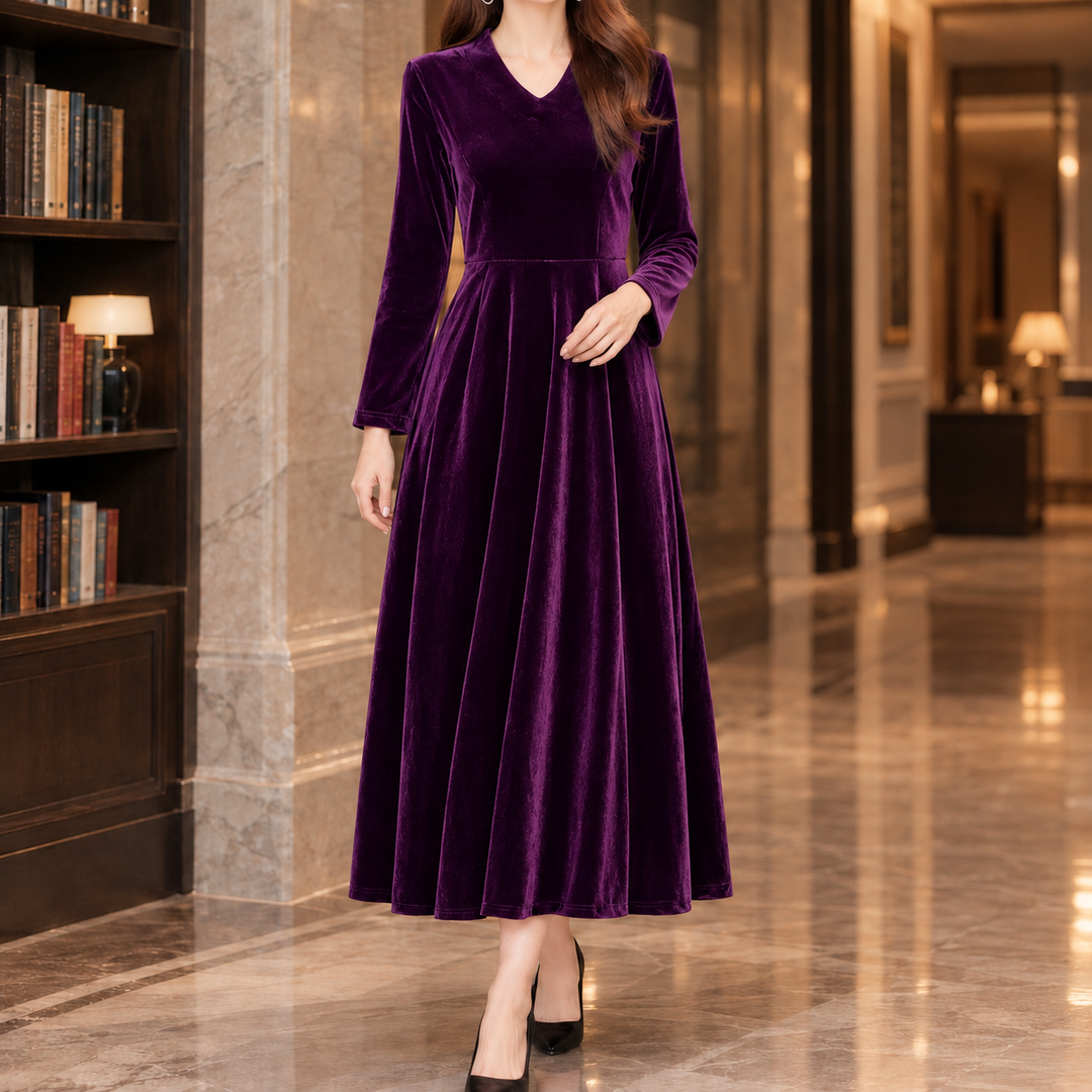 Helen | Stylish Long Sleeve A-Line Midi Christmas Dress