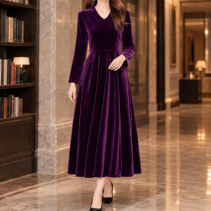Helen | Stylish Long Sleeve A-Line Midi Christmas Dress