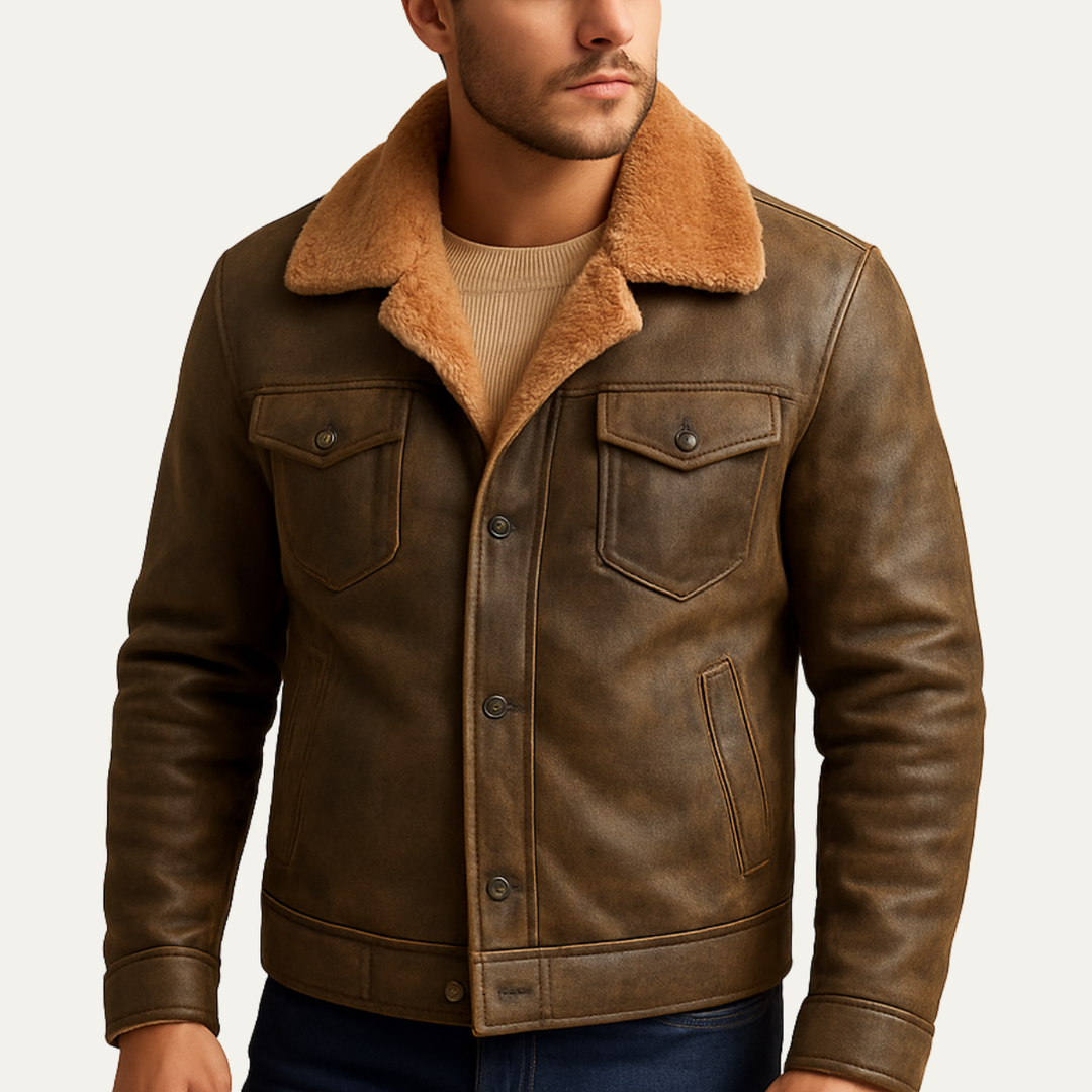 Henry | Timeless Shearling-Collar Biker Leather Jacket