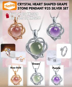 Crystal Heart Shaped Grape Stone Pendant – 925 Silver Set