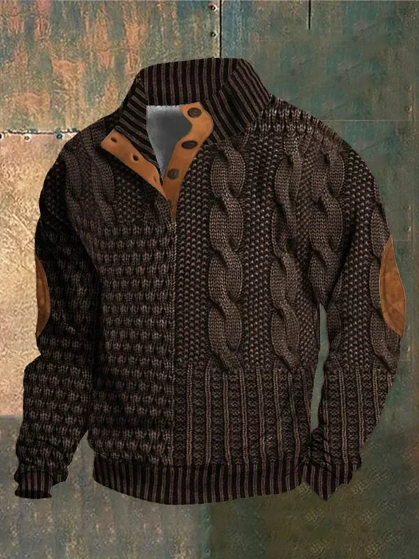 Isaac | Button Neck Chunky Cable Knit Sweater