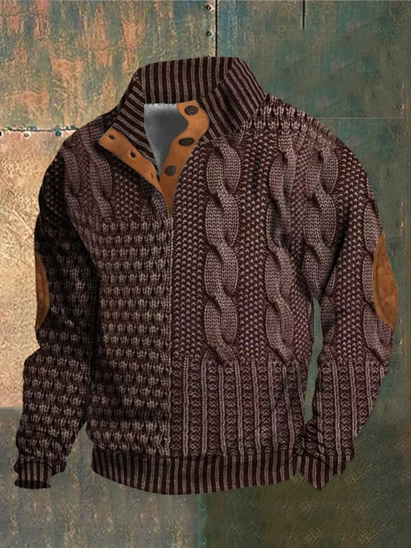 Isaac | Button Neck Chunky Cable Knit Sweater