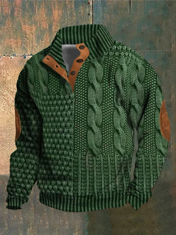 Isaac | Button Neck Chunky Cable Knit Sweater