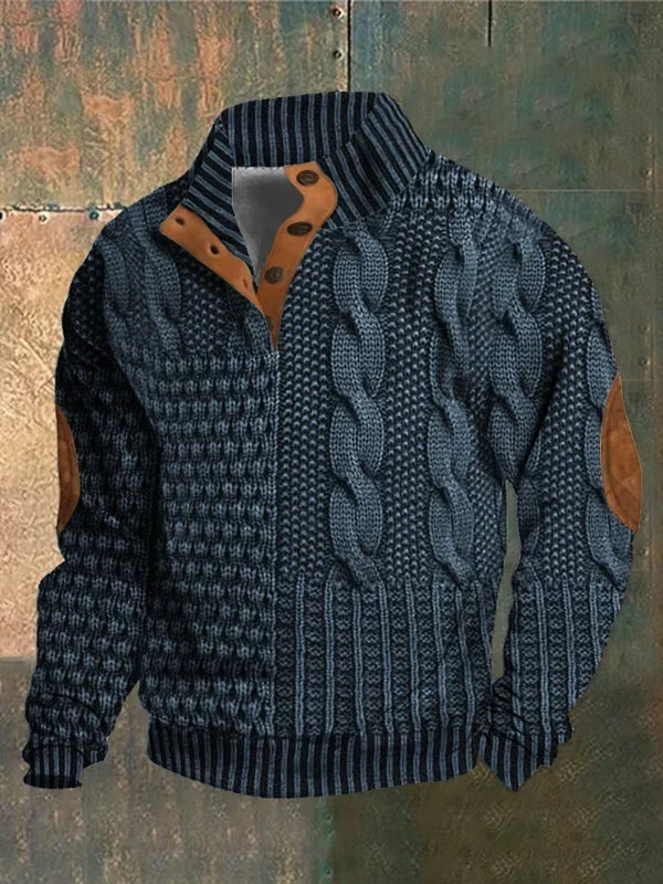 Isaac | Button Neck Chunky Cable Knit Sweater
