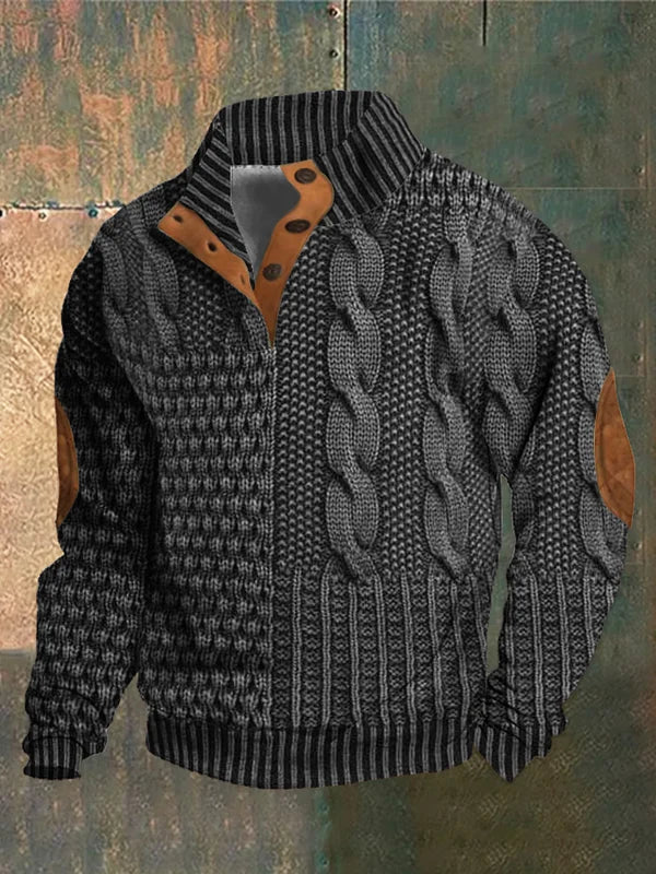 Isaac | Button Neck Chunky Cable Knit Sweater
