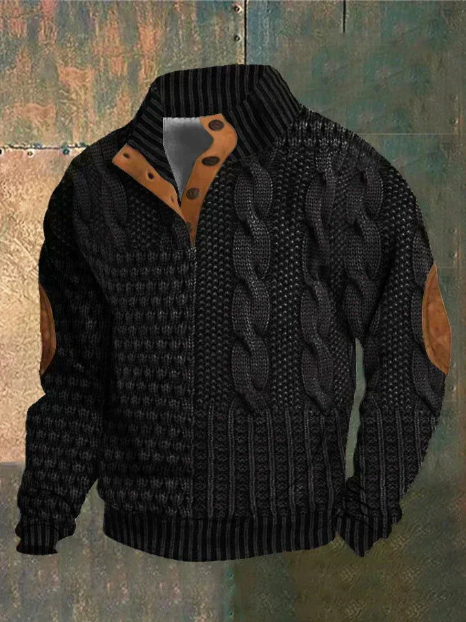 Isaac | Button Neck Chunky Cable Knit Sweater