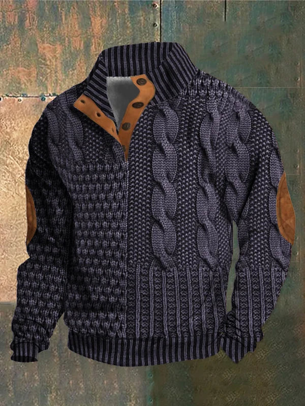 Isaac | Button Neck Chunky Cable Knit Sweater