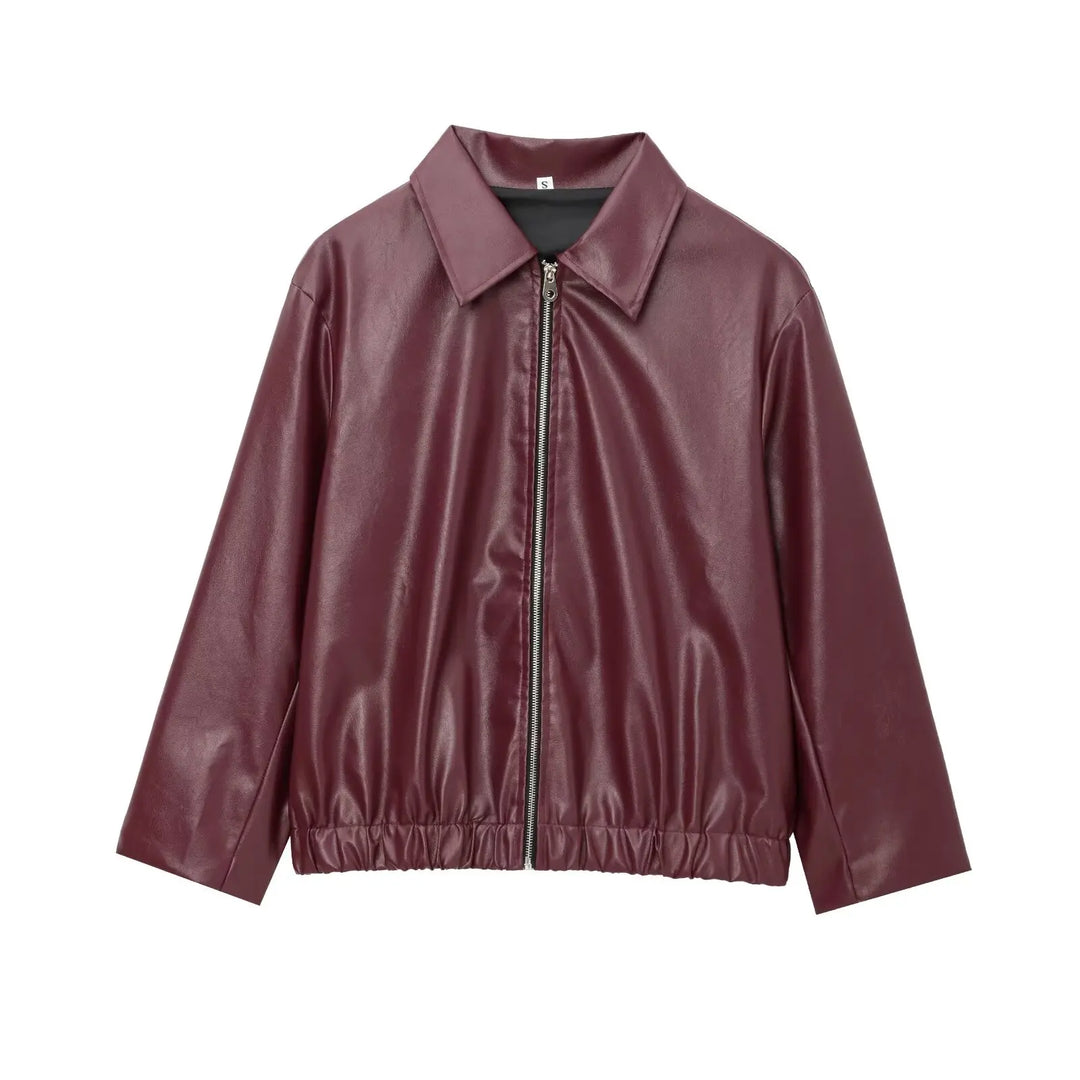 Isabella | Classic Collared Leather Bomber Jacket
