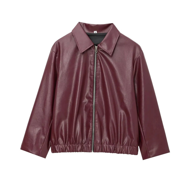 Isabella | Classic Collared Leather Bomber Jacket