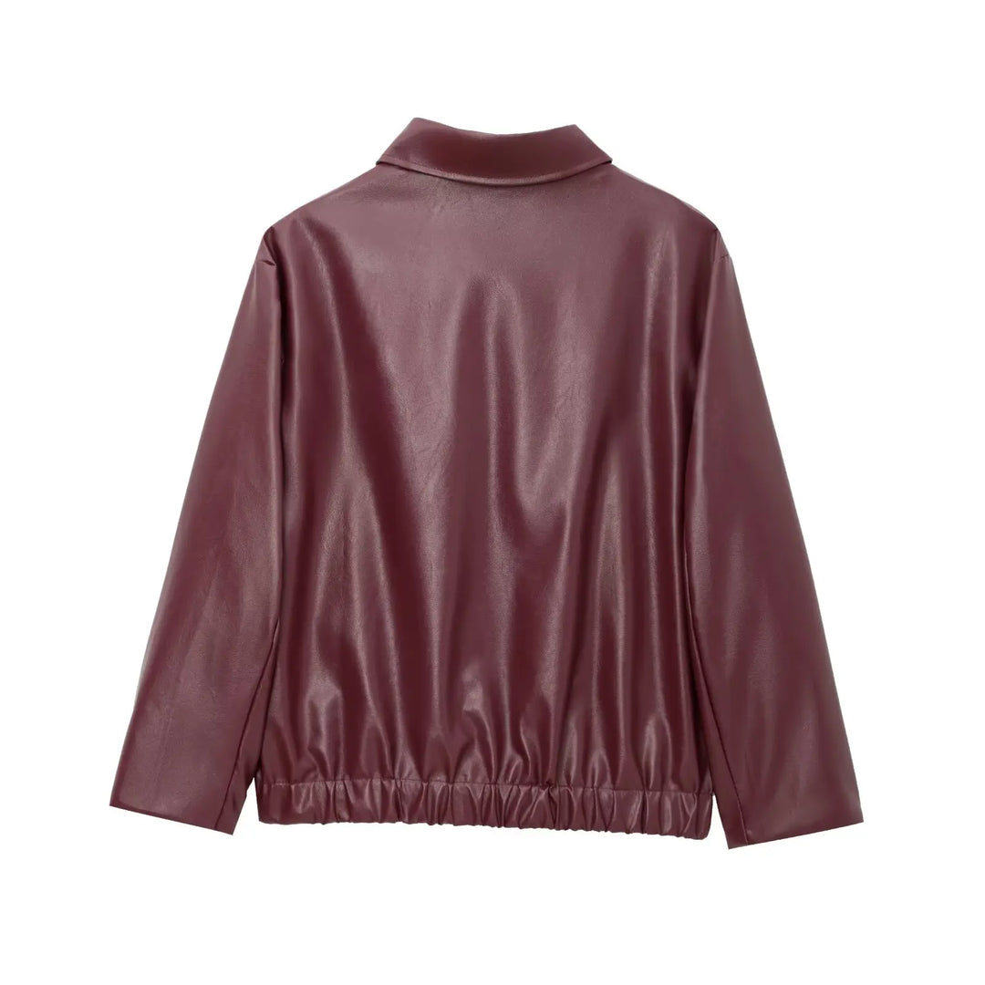 Isabella | Classic Collared Leather Bomber Jacket