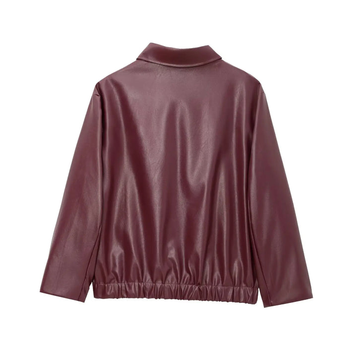 Isabella | Classic Collared Leather Bomber Jacket
