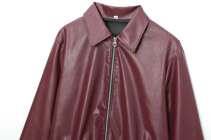 Isabella | Classic Collared Leather Bomber Jacket