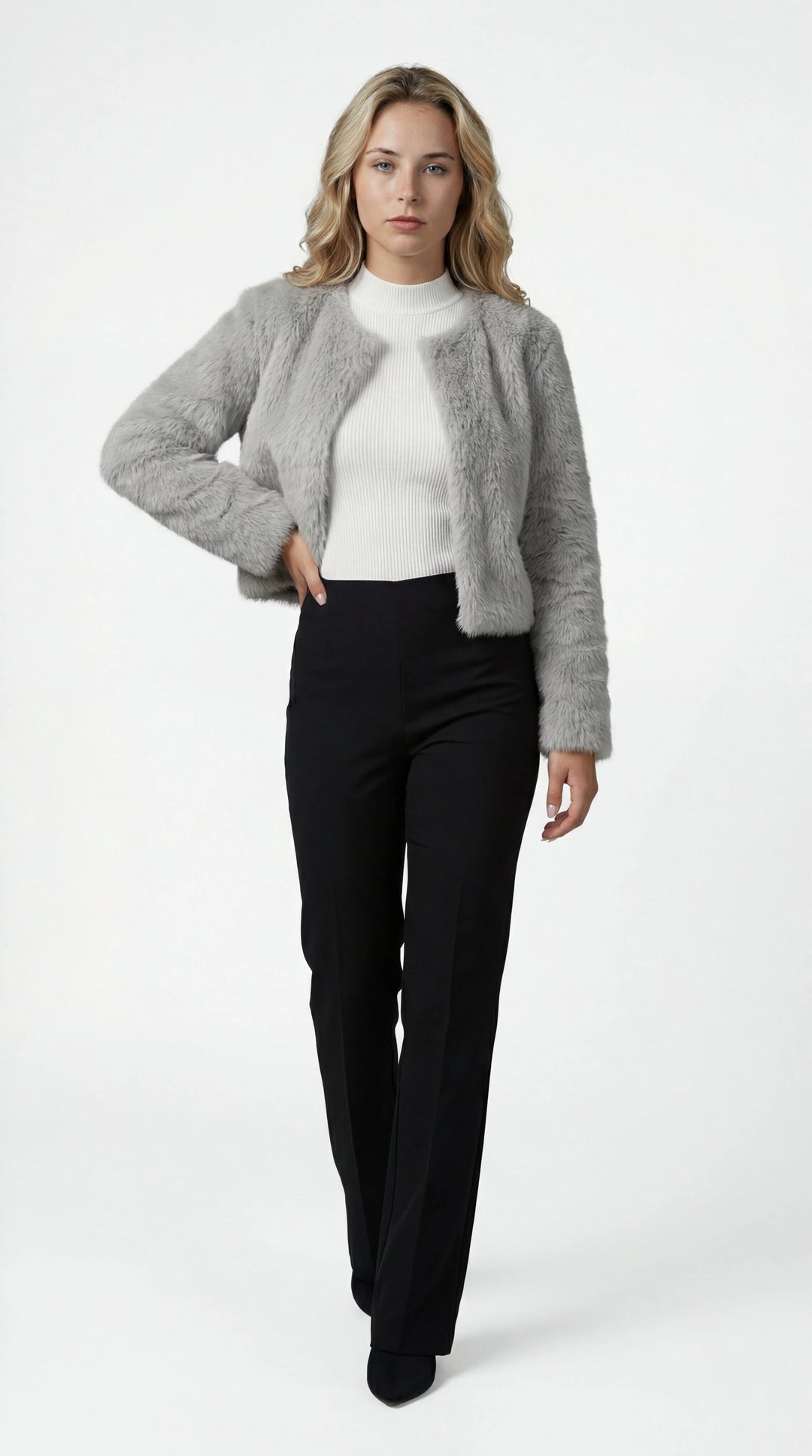 Isabella | Relaxed Cropped Faux Fur Coat with Open Front