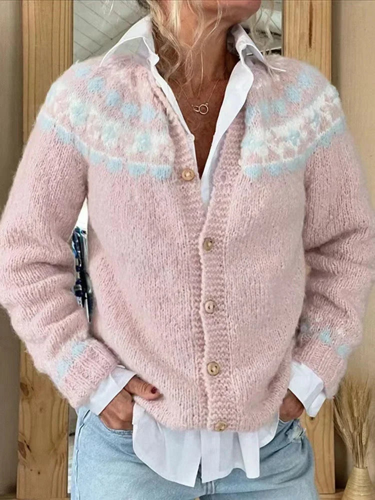 Isabella | Stylish Button Front Fair Isle Cardigan Womens