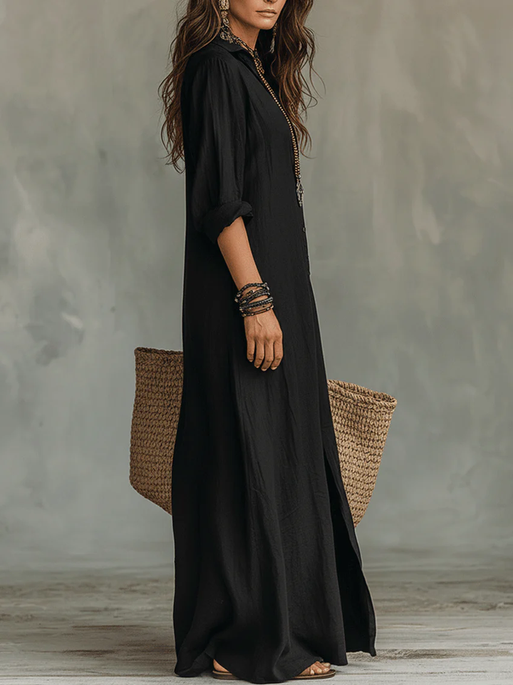 Isabella | Timeless Long Sleeve Button-Front Maxi Shirt Dress