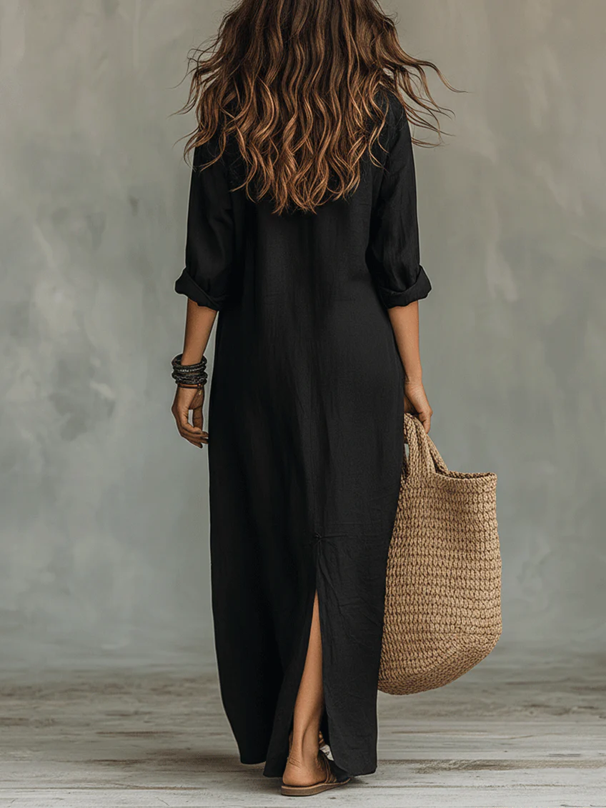 Isabella | Timeless Long Sleeve Button-Front Maxi Shirt Dress