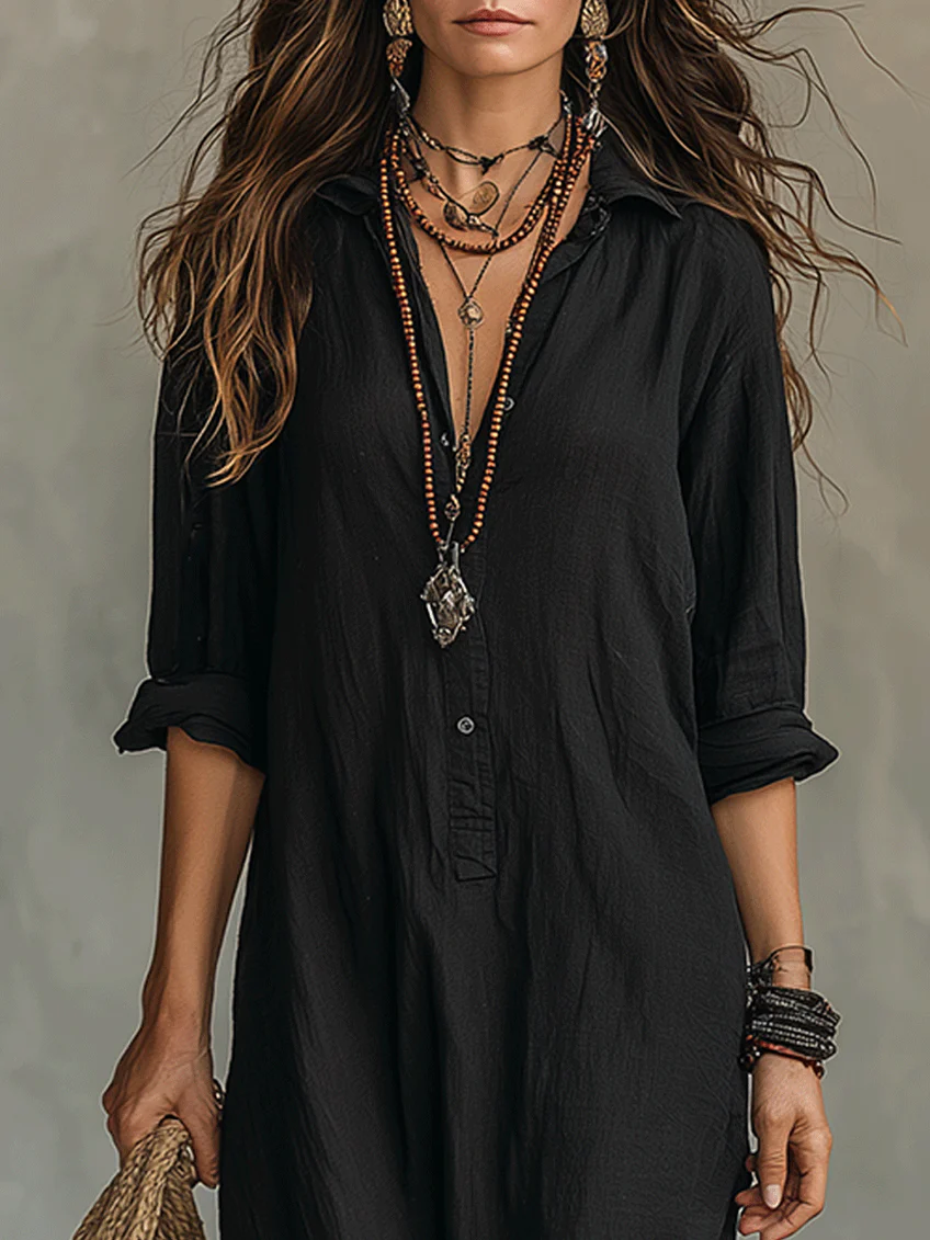 Isabella | Timeless Long Sleeve Button-Front Maxi Shirt Dress