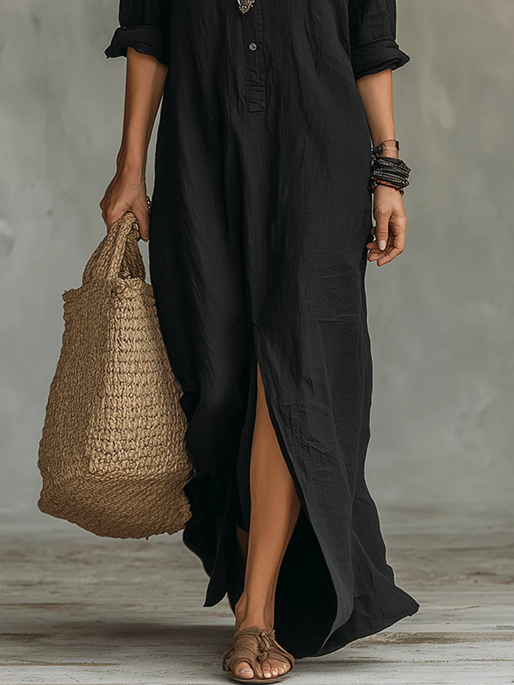 Isabella | Timeless Long Sleeve Button-Front Maxi Shirt Dress