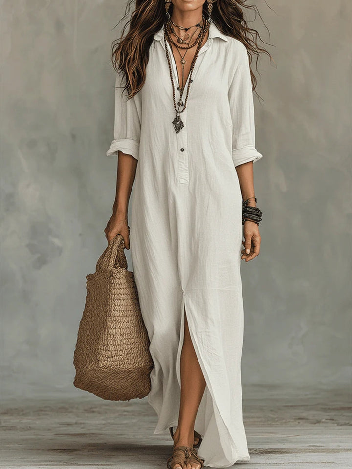 Isabella | Timeless Long Sleeve Button-Front Maxi Shirt Dress