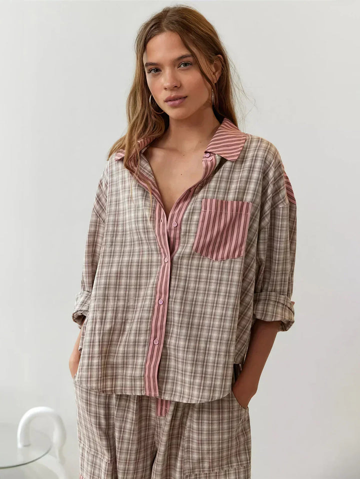 Jacqueline | Effortless Plaid Button-Up Pajamas Set