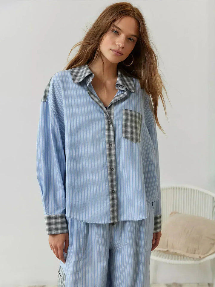 Jacqueline | Effortless Plaid Button-Up Pajamas Set