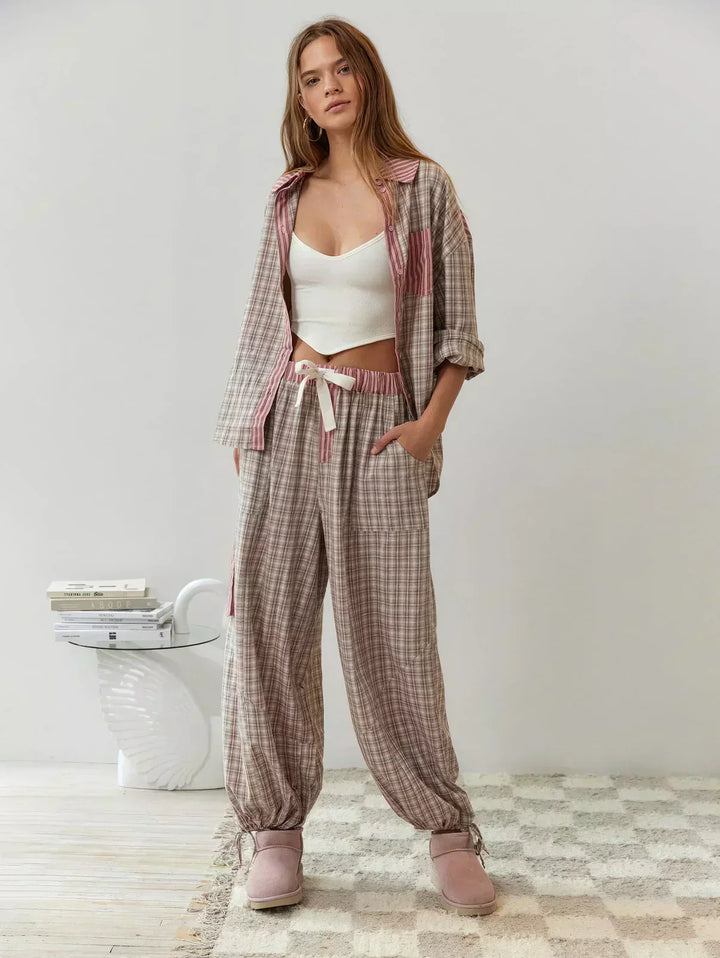 Jacqueline | Effortless Plaid Button-Up Pajamas Set