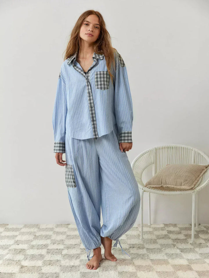 Jacqueline | Effortless Plaid Button-Up Pajamas Set