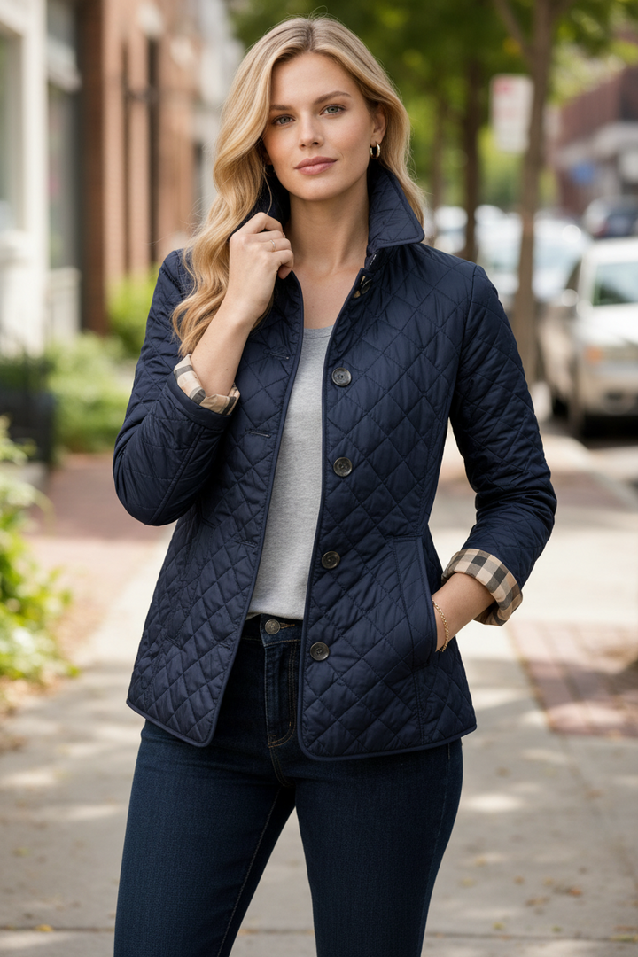 Jacqueline | Polished Quilted Button-Collar Puffer Jacket
