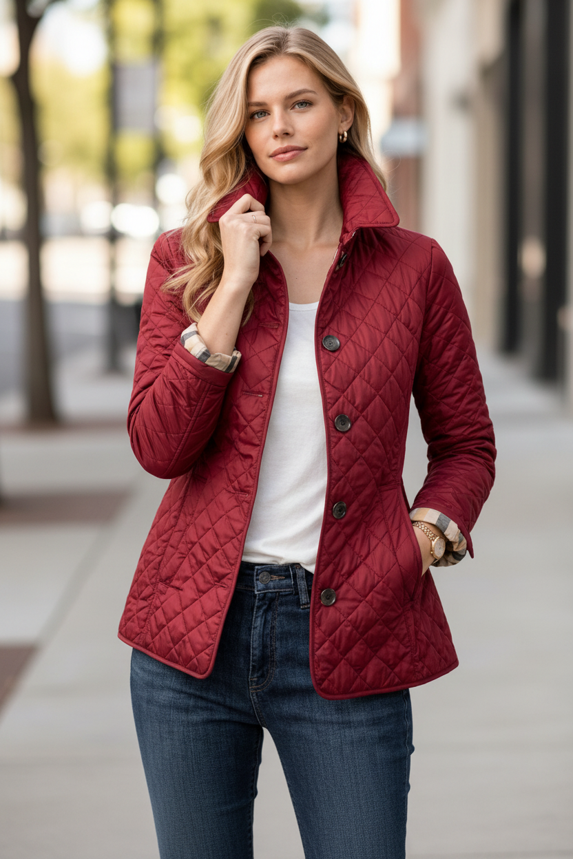 Jacqueline | Polished Quilted Button-Collar Puffer Jacket