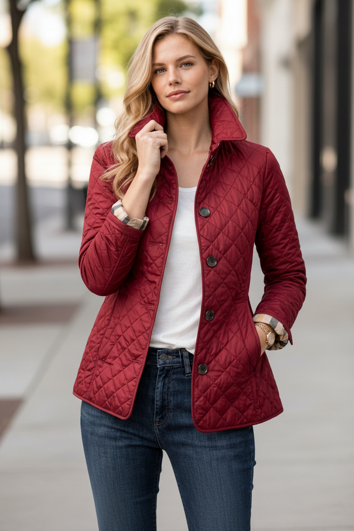 Jacqueline | Polished Quilted Button-Collar Puffer Jacket