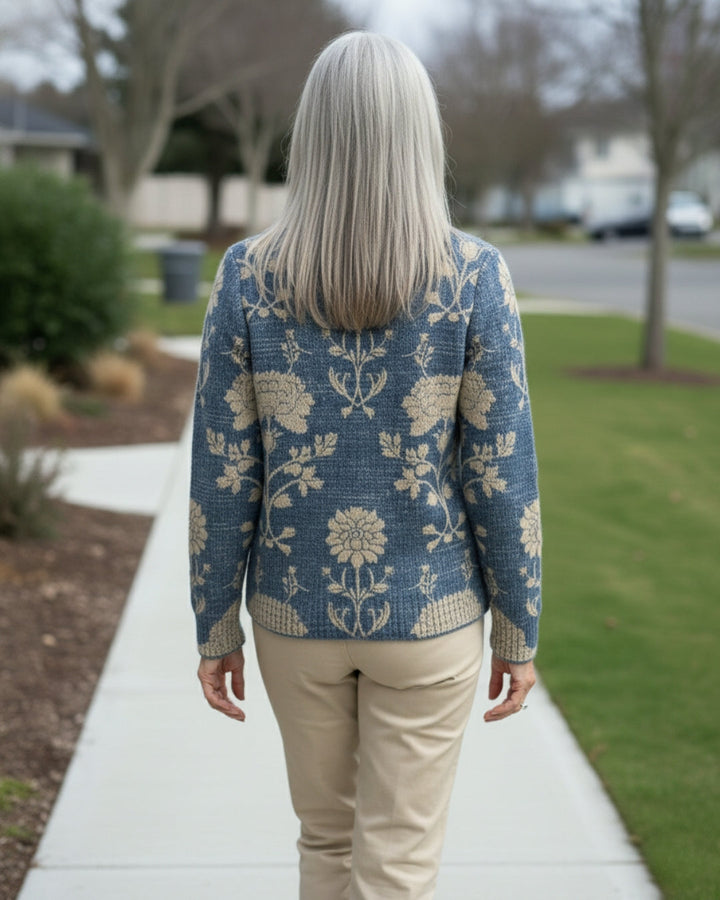 Janet | Polished Floral Knit Turtleneck Sweater