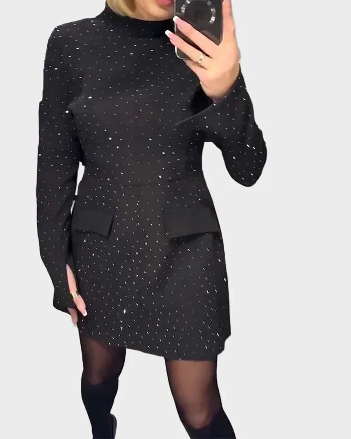 Janet | Timeless Sparkly Mock Neck Christmas Party Dress