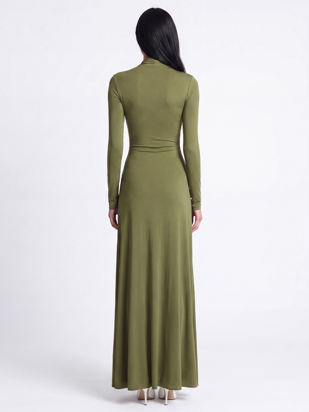 Janice | Effortless Ruched Maxi Holiday Dress with Deep V-Neck