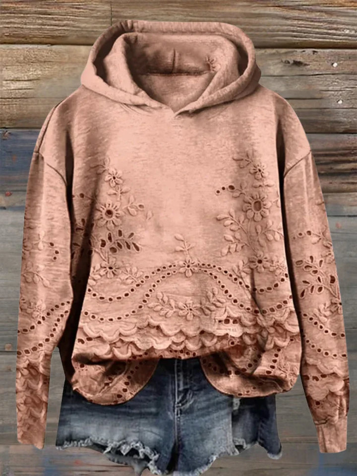Janice | Timeless Floral Embroidered Scalloped Hem Hoodie