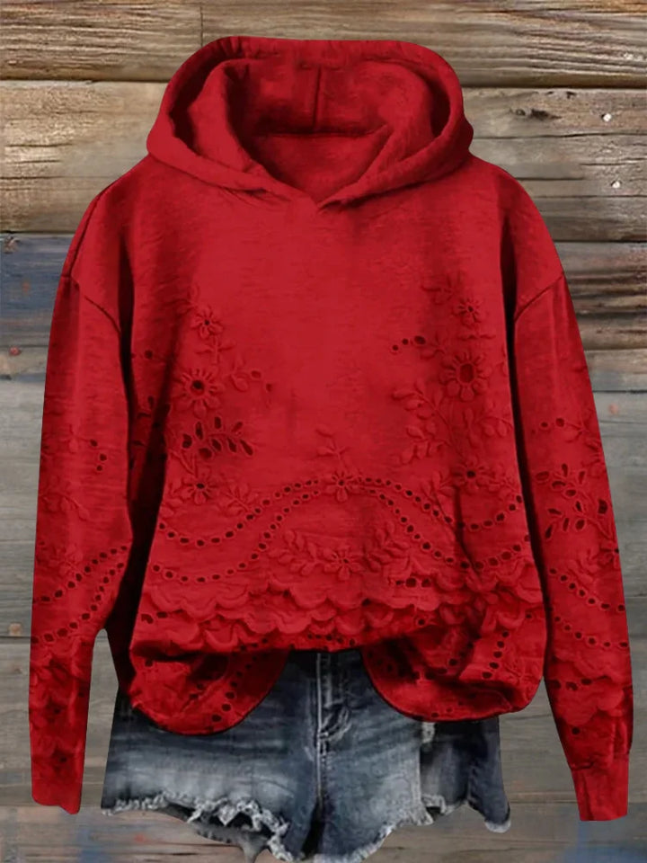 Janice | Timeless Floral Embroidered Scalloped Hem Hoodie