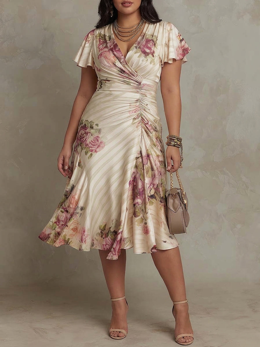 Jean | Effortless Floral Satin Midi Holiday Dress