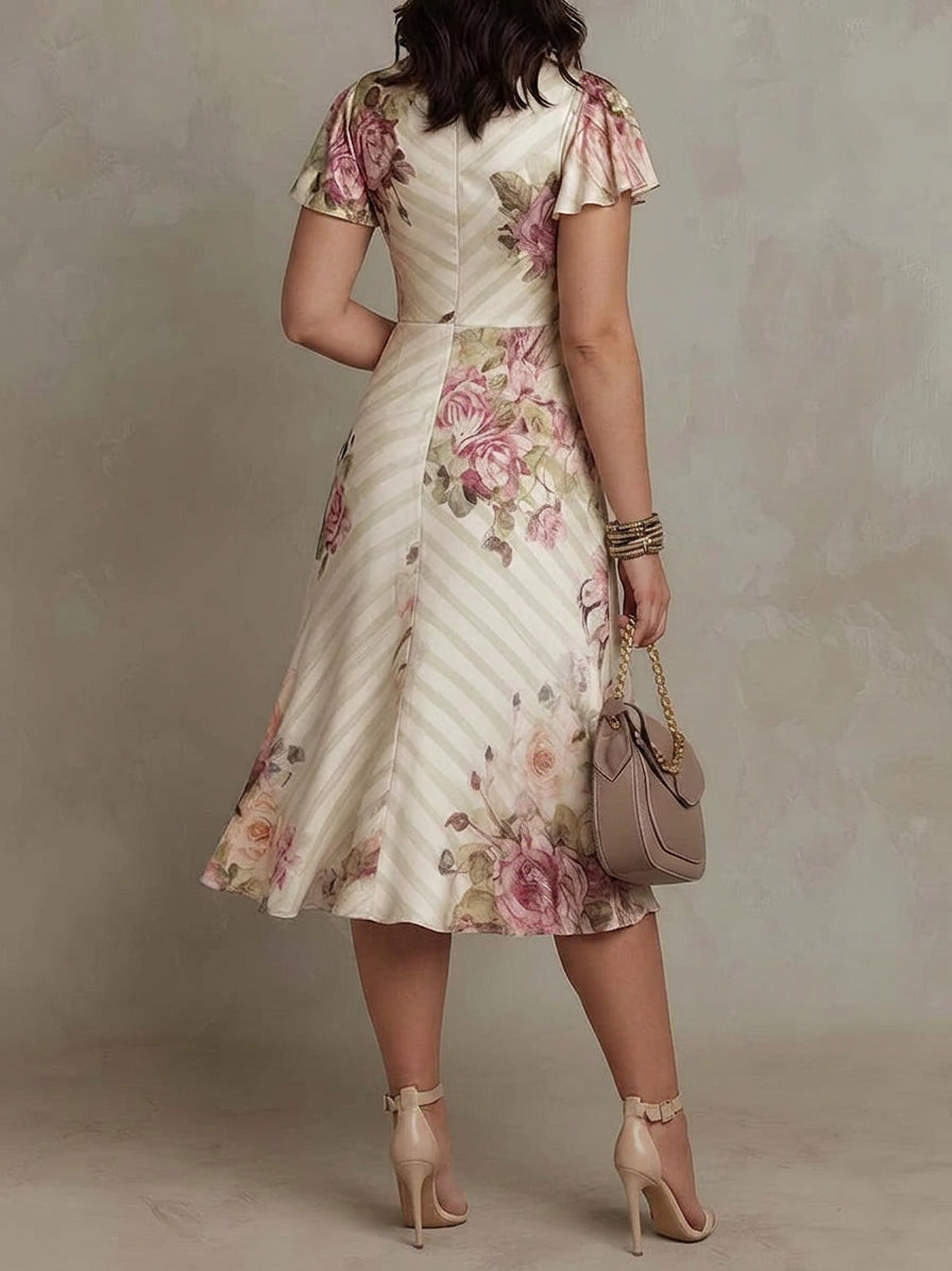 Jean | Effortless Floral Satin Midi Holiday Dress