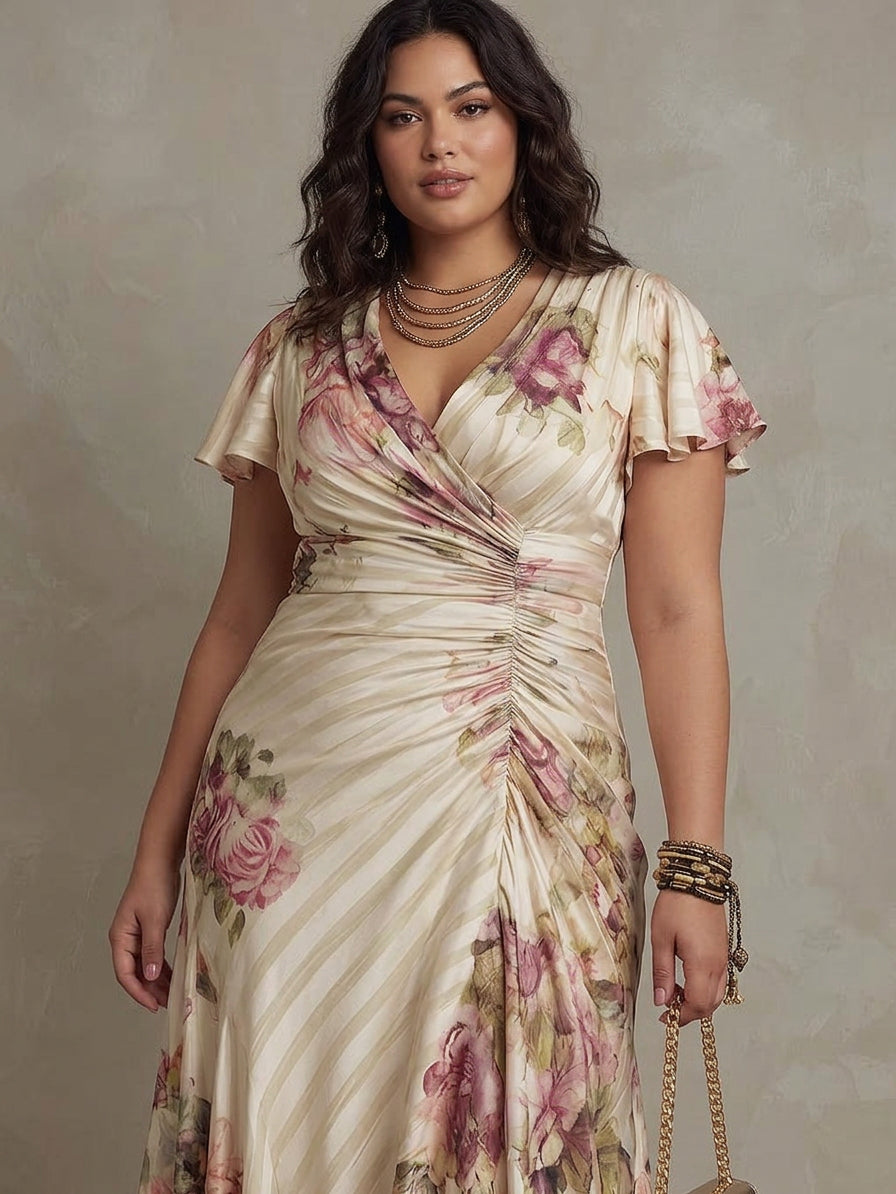 Jean | Effortless Floral Satin Midi Holiday Dress