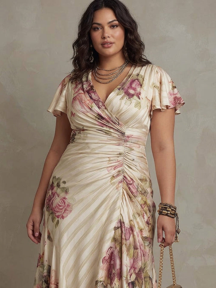 Jean | Effortless Floral Satin Midi Holiday Dress