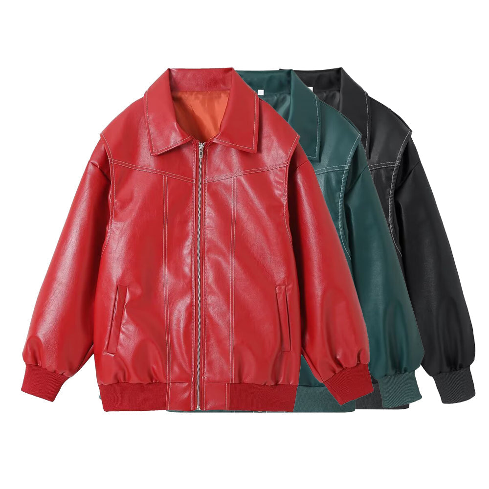 Jean | Polished Oversized Leather Bomber Jacket