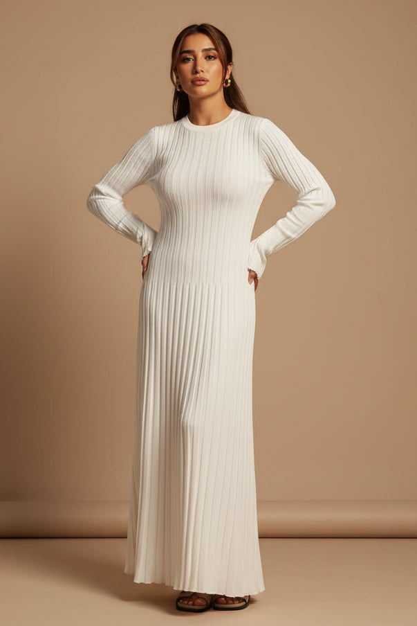 Jennifer | Timeless Ribbed Knit Sweater Dress with Pleated Maxi Skirt