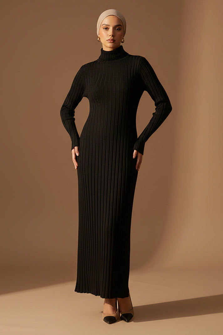 Jennifer | Timeless Ribbed Knit Sweater Dress with Pleated Maxi Skirt