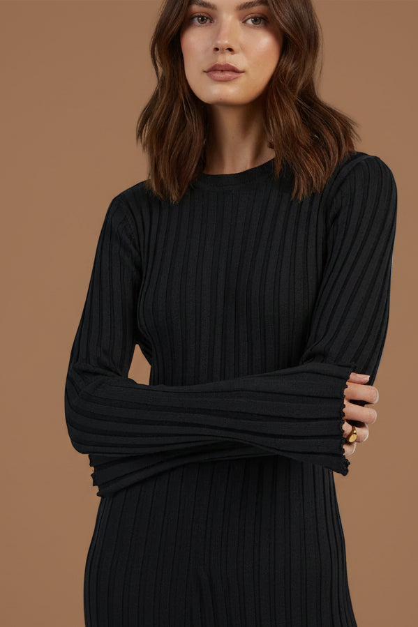 Jennifer | Timeless Ribbed Knit Sweater Dress with Pleated Maxi Skirt