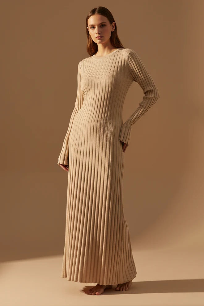 Jennifer | Timeless Ribbed Knit Sweater Dress with Pleated Maxi Skirt